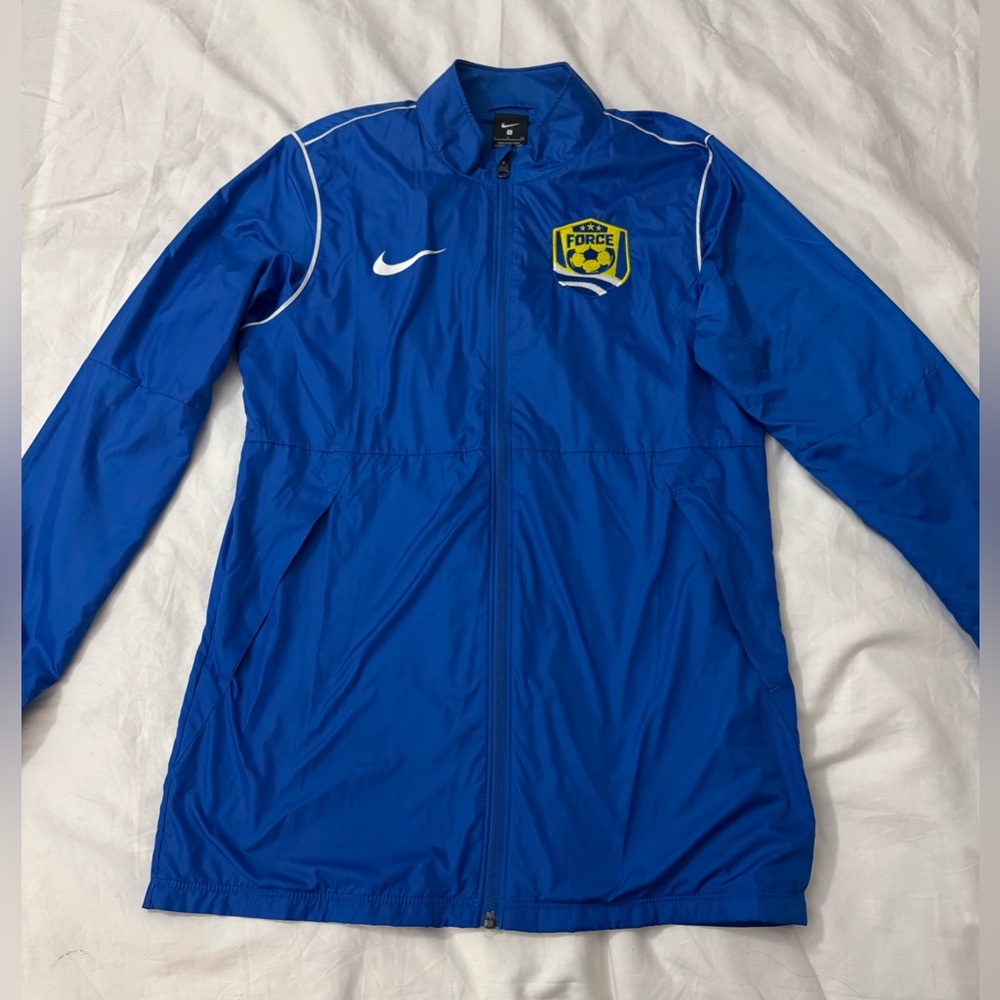 Nike Soccer Force Jacket Mens Small Blue Windbreaker Full Zip Lightweight